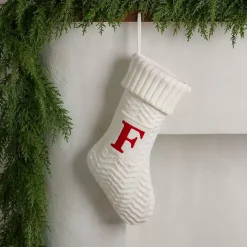 Cream Knit Monogram F Christmas Stocking