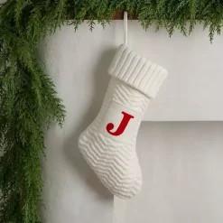 Cream Knit Monogram J Christmas Stocking