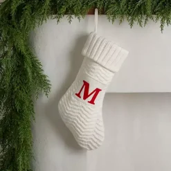 Cream Knit Monogram M Christmas Stocking