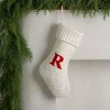 Cream Knit Monogram R Christmas Stocking