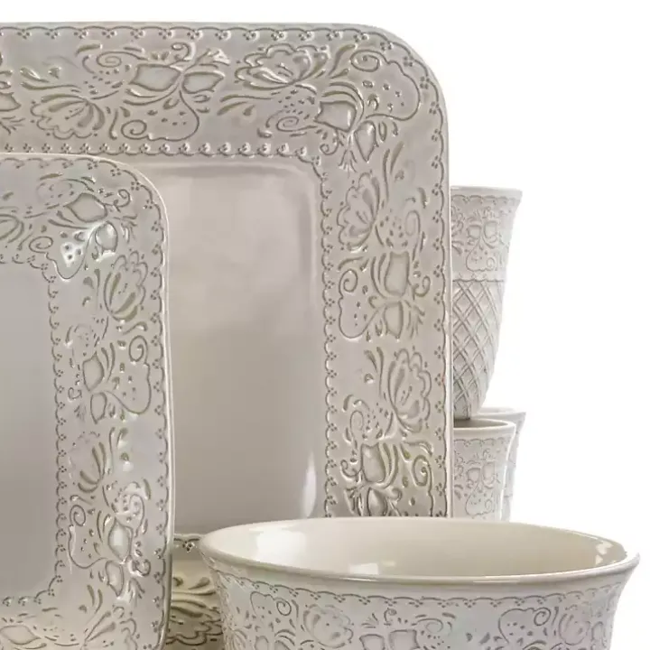 Cream Lotus Pattern 16-pc. Square Dinnerware Set