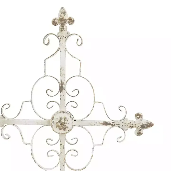 Cream Metal Ornate Cross Tabletop Sculpture
