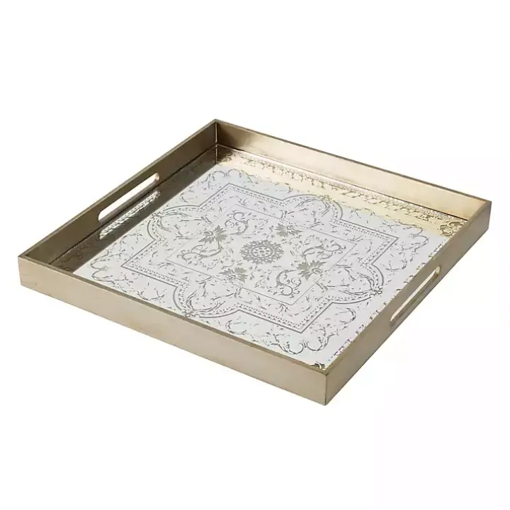 Cream Moroccan Pattern Tray with Gold Edges
