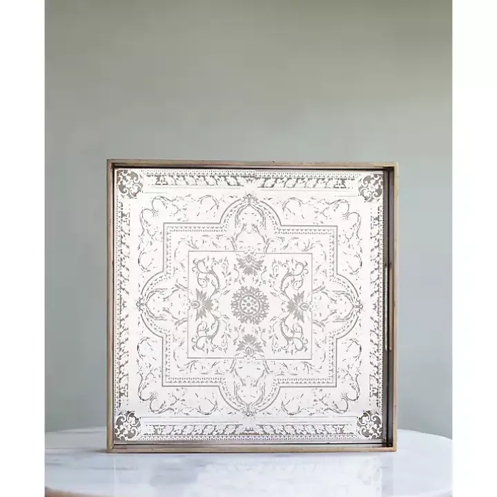 Cream Moroccan Pattern Tray with Gold Edges