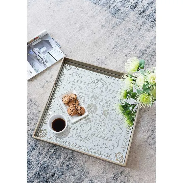 Cream Moroccan Pattern Tray with Gold Edges