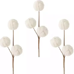 Cream Sherpa Ball Christmas Spray Stems, Set of 3