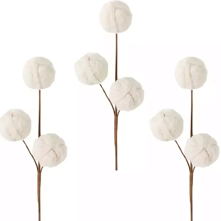 Cream Sherpa Ball Christmas Spray Stems, Set of 3