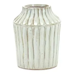 Cream Terracotta Ribbed Vase, 8 in.