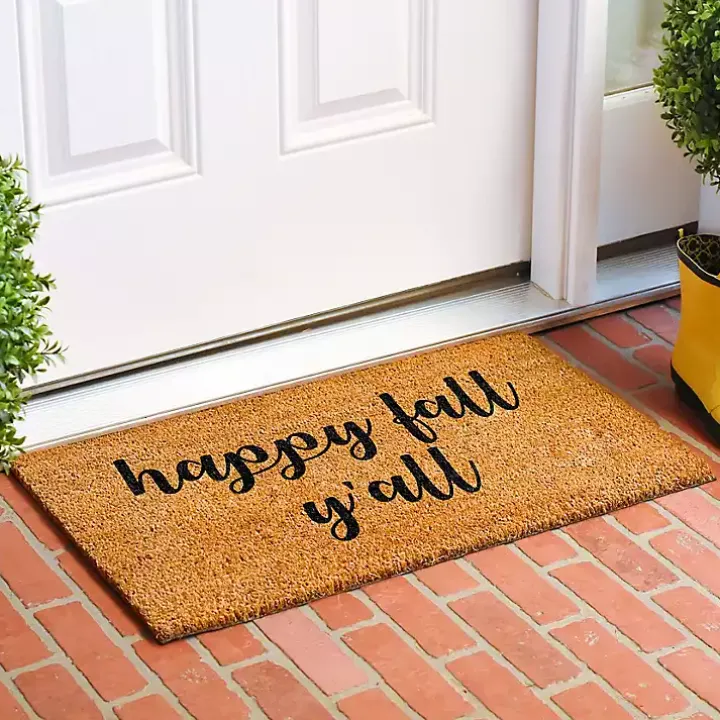 Cursive Happy Fall Y'all Coir Doormat, 17x29