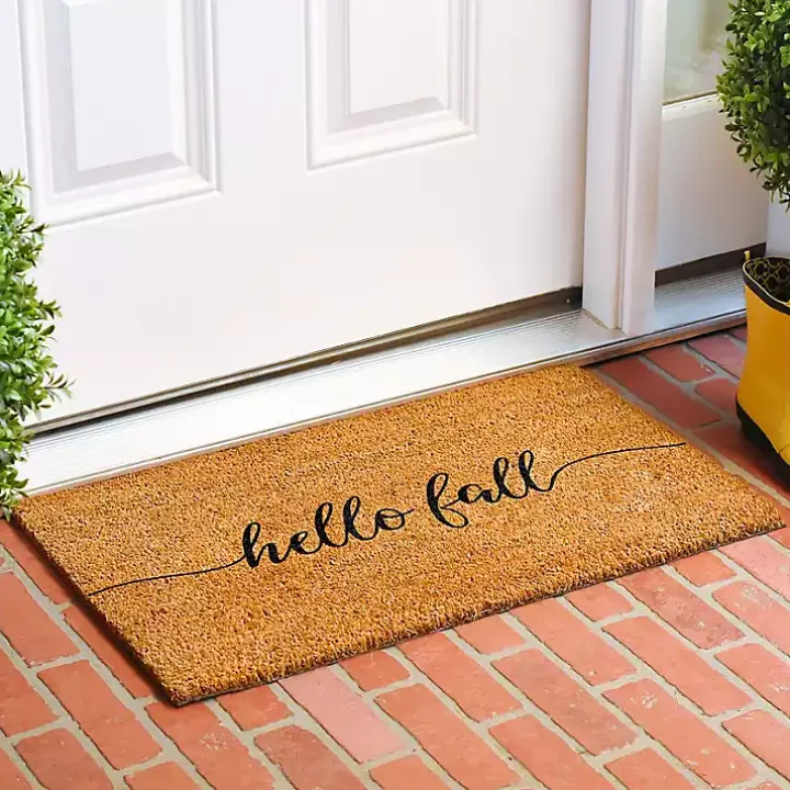 Cursive Hello Fall Coir Doormat, 17x29