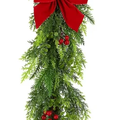 Cypress and Red Berry Christmas Garland, 6 ft.