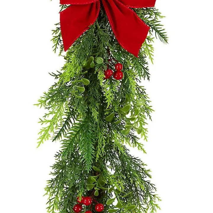 Cypress and Red Berry Christmas Garland, 6 ft.