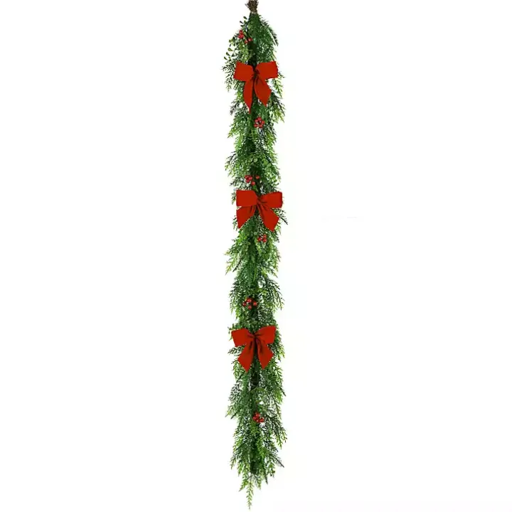 Cypress and Red Berry Christmas Garland, 6 ft.