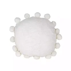 Daisy White Soft Poms Round Throw Pillow