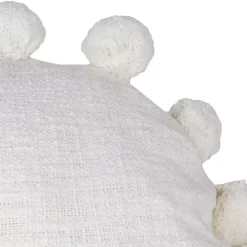 Daisy White Soft Poms Round Throw Pillow