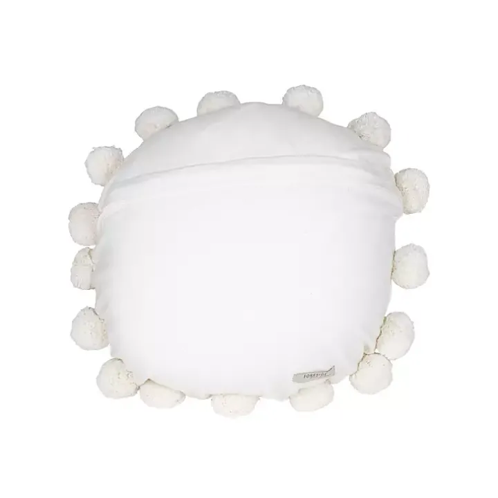 Daisy White Soft Poms Round Throw Pillow