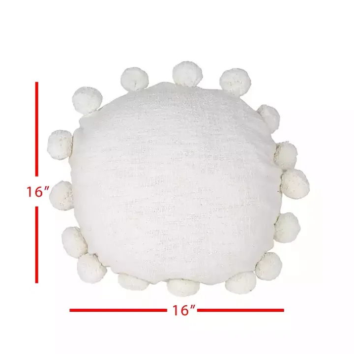 Daisy White Soft Poms Round Throw Pillow