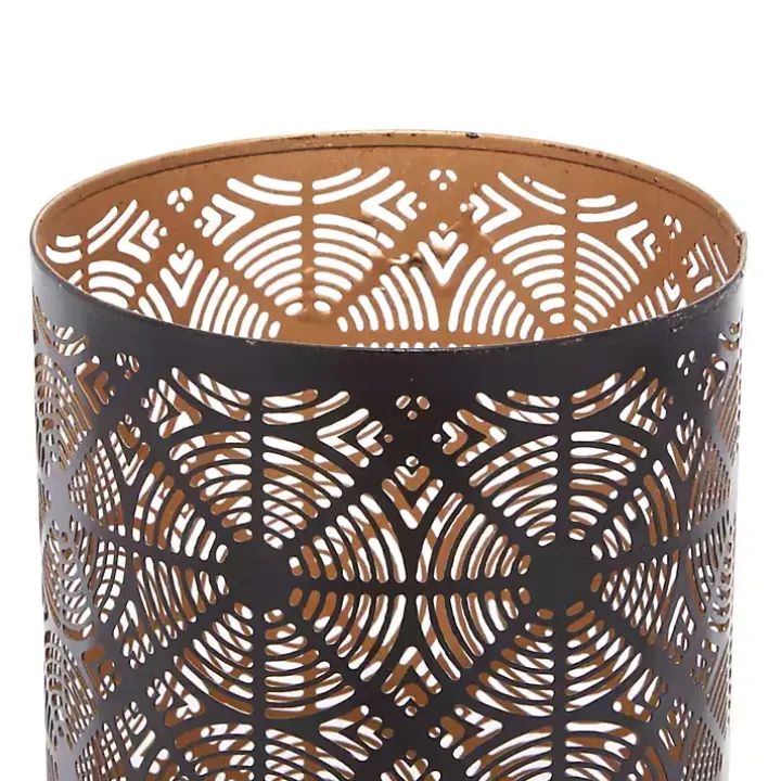 Dark Brown Pierced Metal Candle Holders, Set of 3