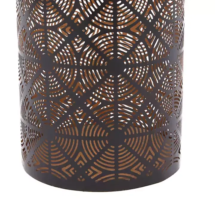 Dark Brown Pierced Metal Candle Holders, Set of 3