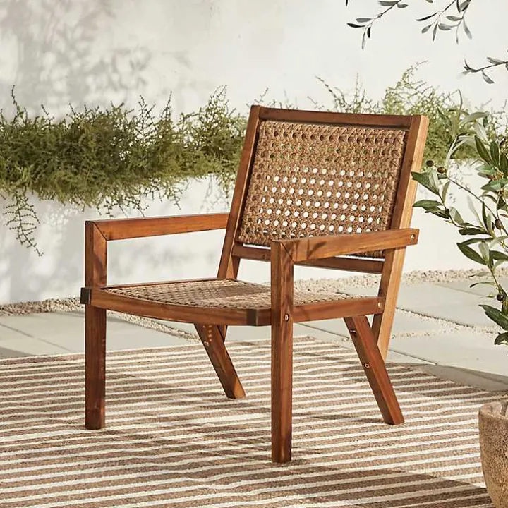 Dark Brown Wood and Rattan Outdoor Chair