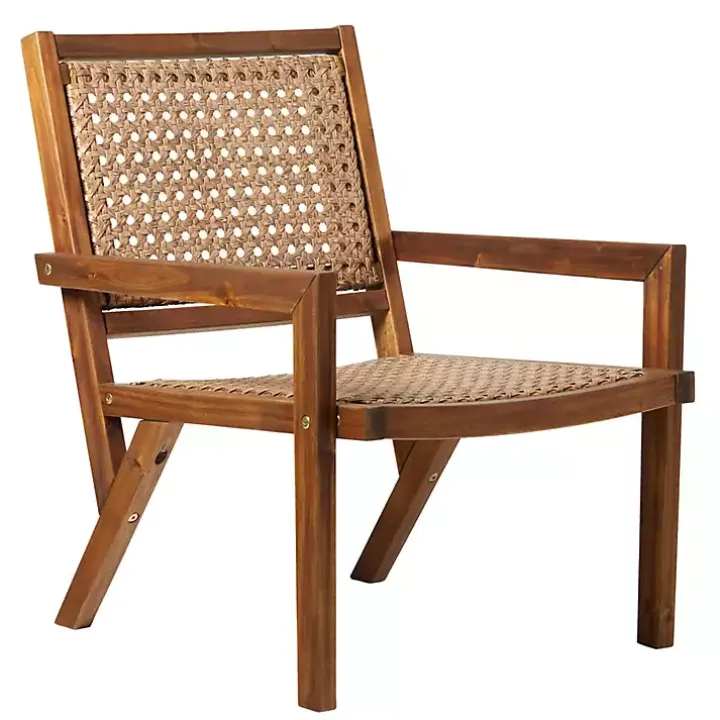 Dark Brown Wood and Rattan Outdoor Chair