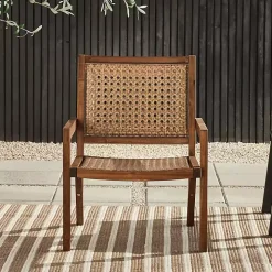 Dark Brown Wood and Rattan Outdoor Chair
