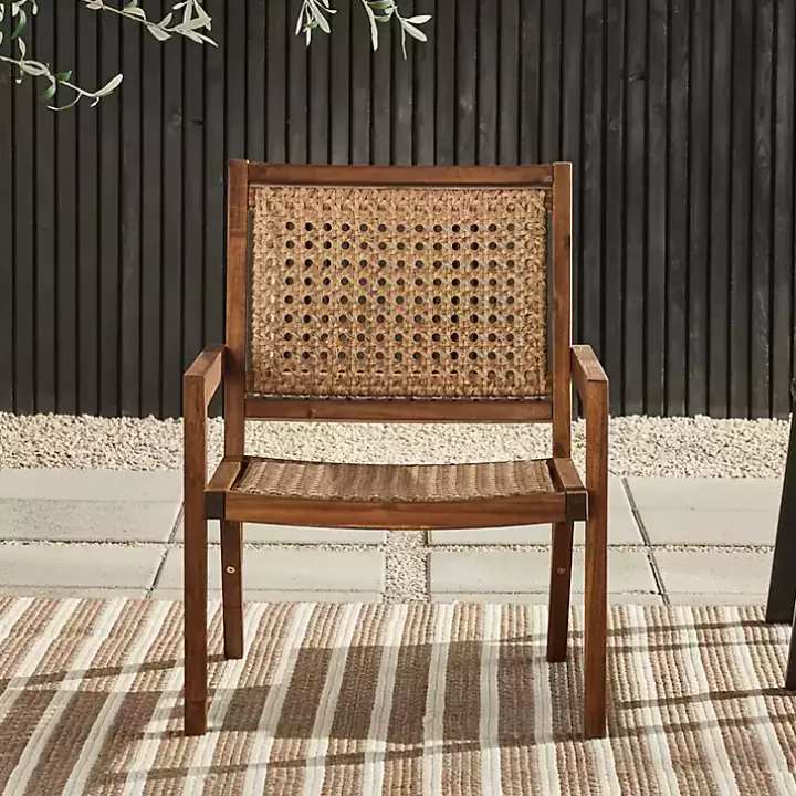 Dark Brown Wood and Rattan Outdoor Chair