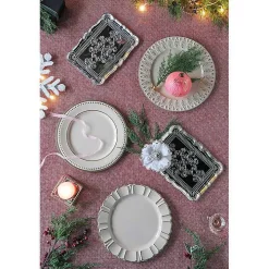 Dark Cream Plume Border Chargers, Set of 4