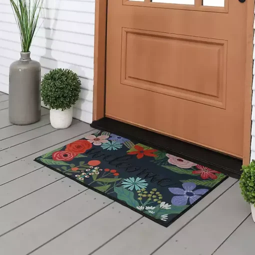Dark Floral Welcome Rubber Doormat