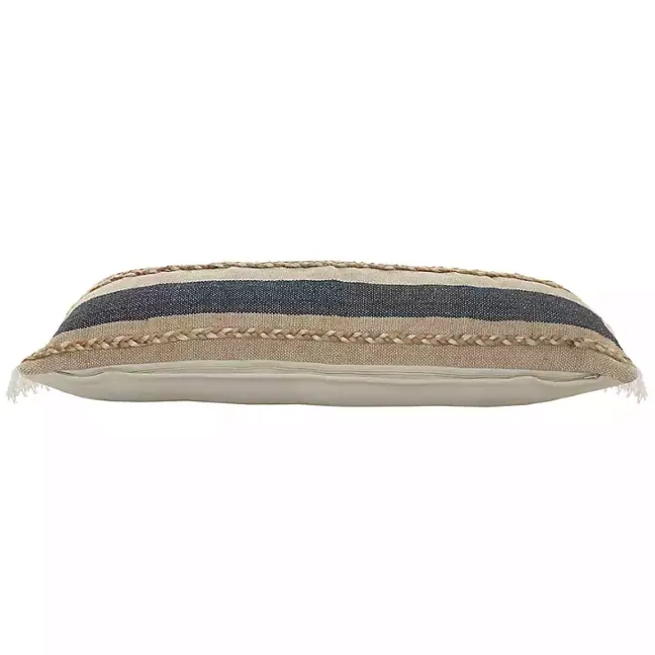 Denim Blue Braided Stripe Lumbar Pillow