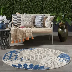 Denim Floral Burst Round Outdoor Area Rug