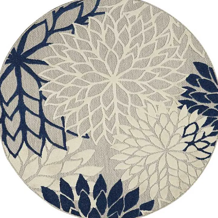 Denim Floral Burst Round Outdoor Area Rug