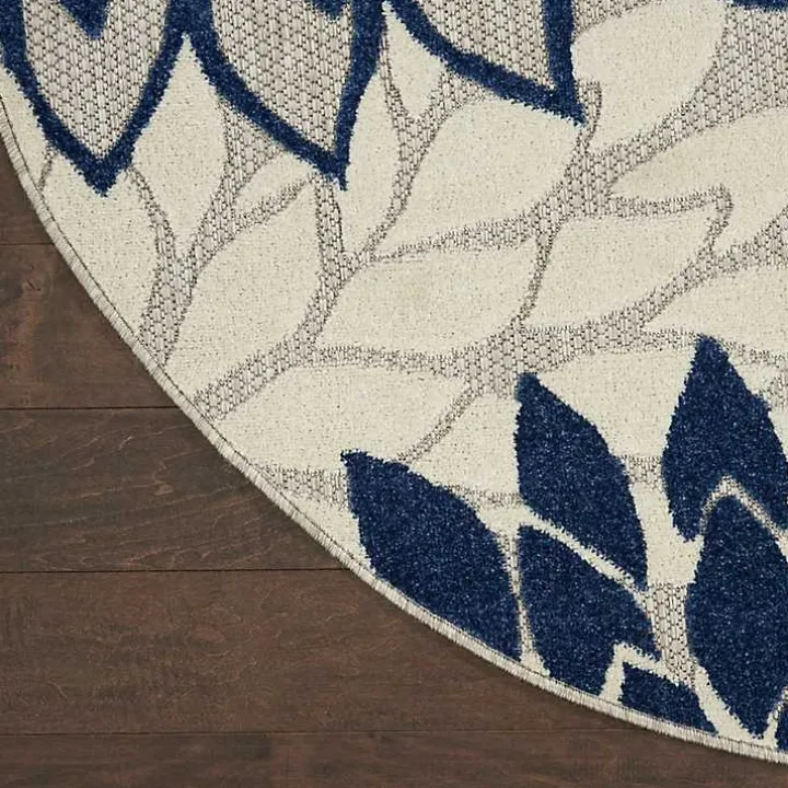 Denim Floral Burst Round Outdoor Area Rug