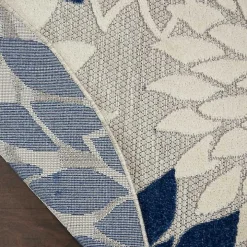 Denim Floral Burst Round Outdoor Area Rug