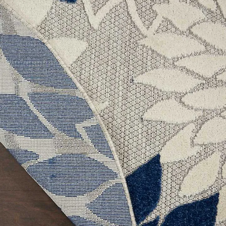 Denim Floral Burst Round Outdoor Area Rug
