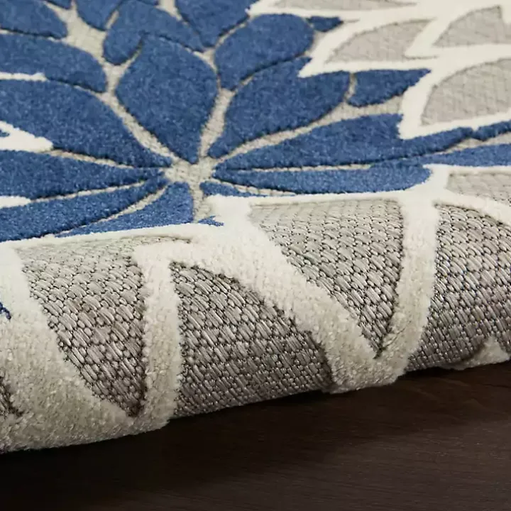 Denim Floral Burst Round Outdoor Area Rug