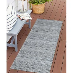 Denim Woven Lines Indoor/Outdoor Runner, 1x4