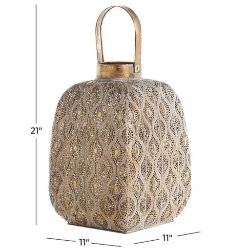 Distressed Gold Metal Cutout Lantern