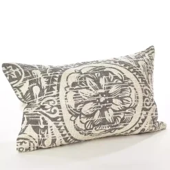 Distressed Gray Floral Lumbar Pillow