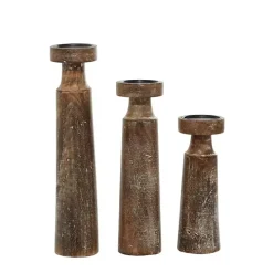 Distressed Mocha Mango Wood Candlesticks, Set of 3
