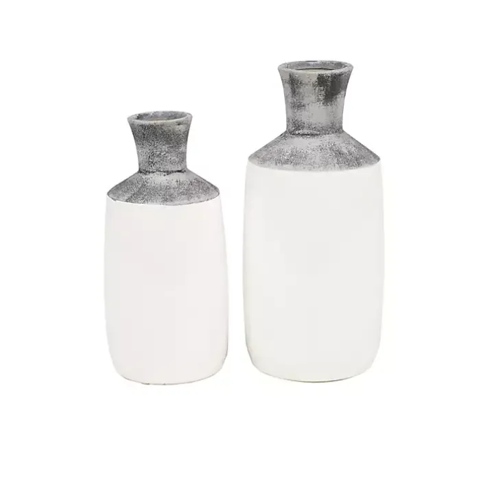 Distressed Two-Tone Stoneware Vases, Set of 2
