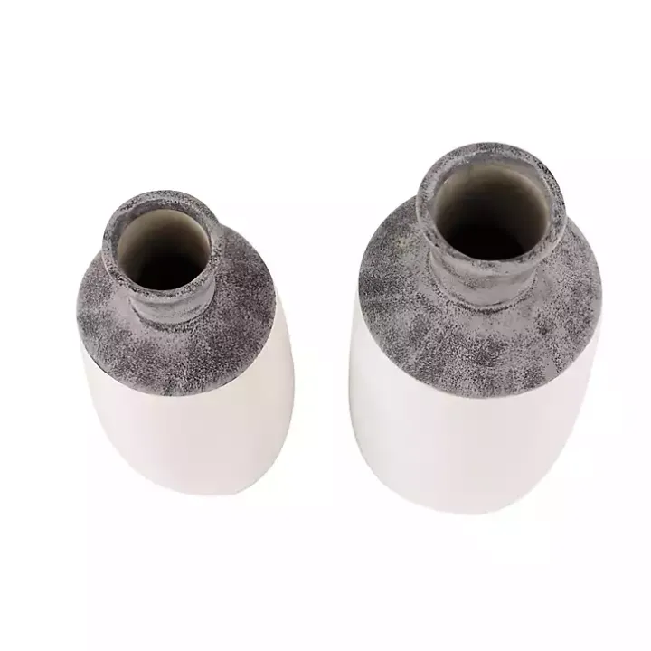 Distressed Two-Tone Stoneware Vases, Set of 2