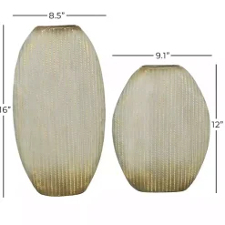 Distressed White and Beige Flat Vases, Set of 2