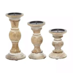 Distressed Wood Pillar Candle Holders, Set of 3