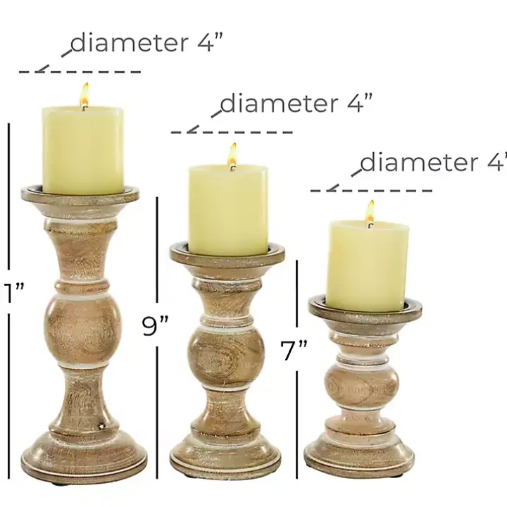 Distressed Wood Pillar Candle Holders, Set of 3