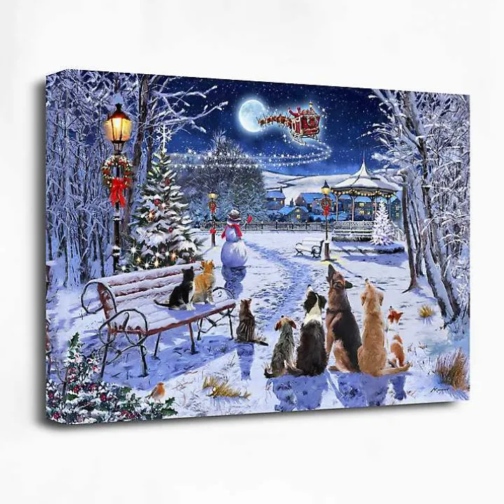 Dogs and Cats In Christmas Park Canvas Art Print