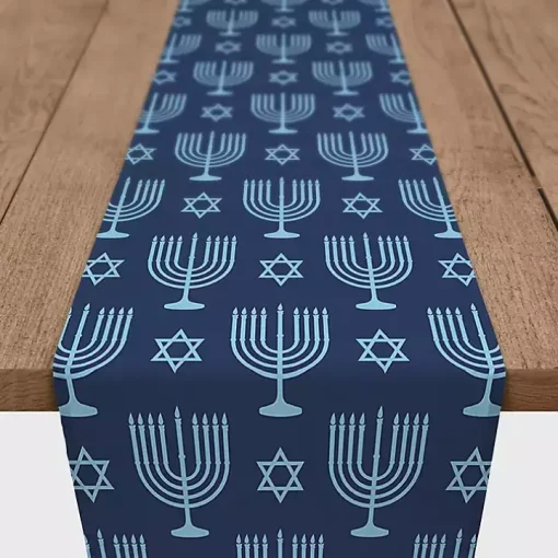 Double Blue Menorah Table Runner, 90 in.