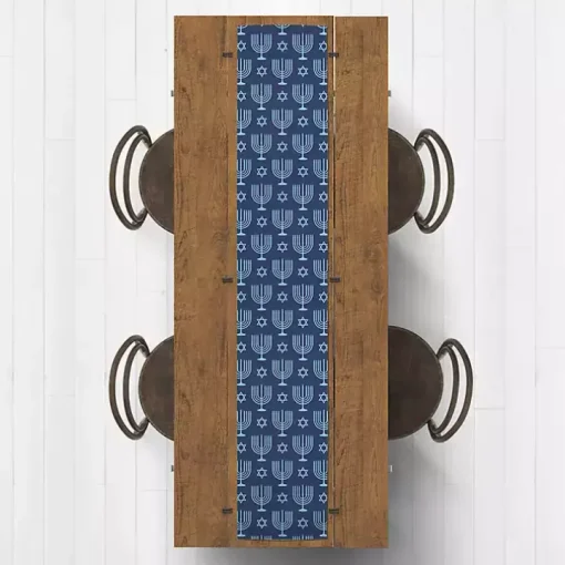 Double Blue Menorah Table Runner, 90 in.