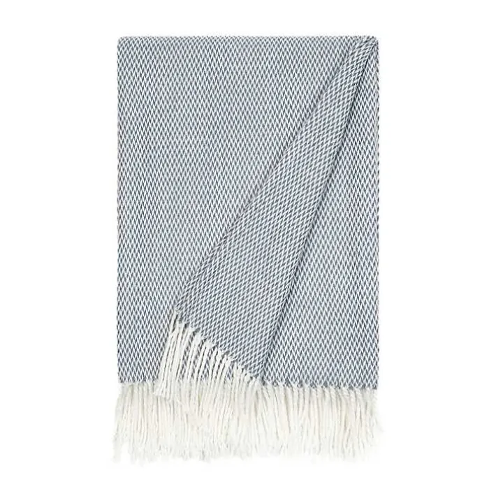 Dusk Blue Herringbone Throw with Fringe
