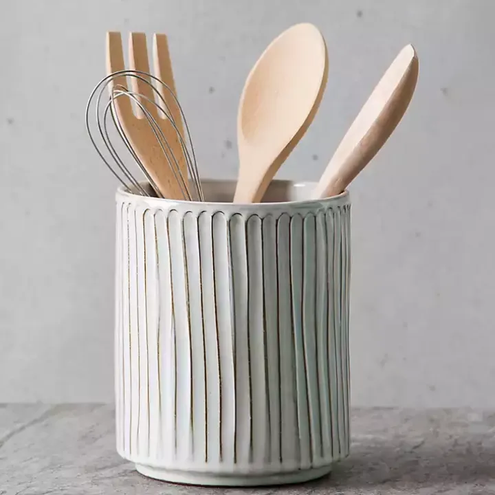 Earthy Embossed Lines Utensil Crock